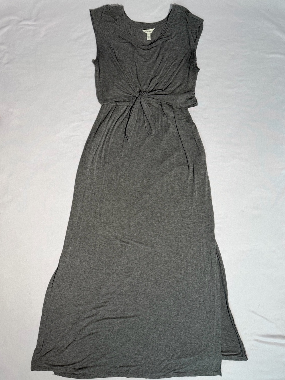 Soma Gray Tie Front Maxi Dress Cowl Neck Pockets Size Small